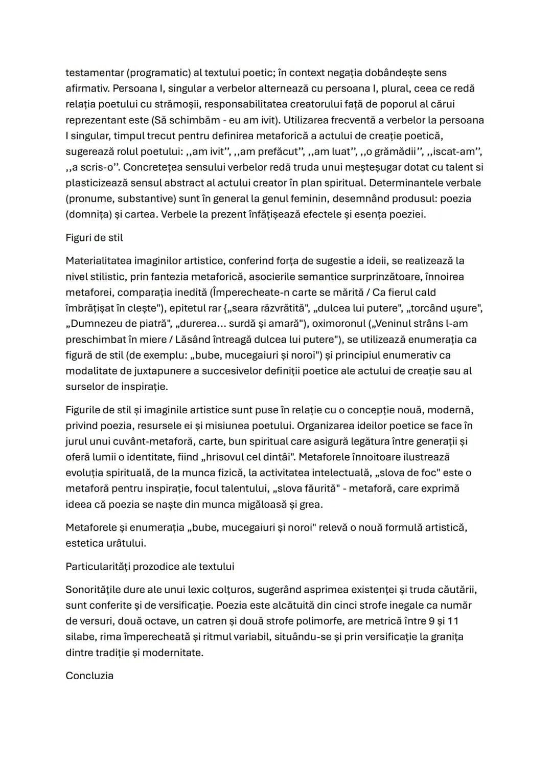 # Testament
Tudor Arghezi
Reliefarea unor trăsături specifice care fac posibilă încadrarea textului într-un curent
literar
Tudor Arghezi