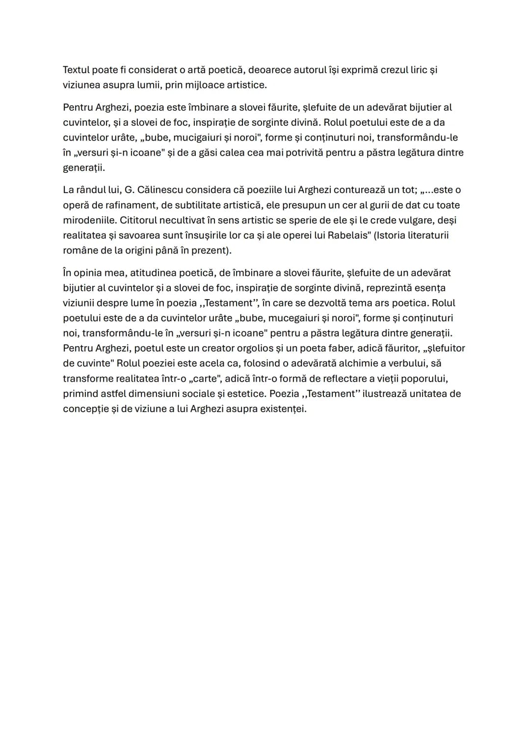 # Testament
Tudor Arghezi
Reliefarea unor trăsături specifice care fac posibilă încadrarea textului într-un curent
literar
Tudor Arghezi