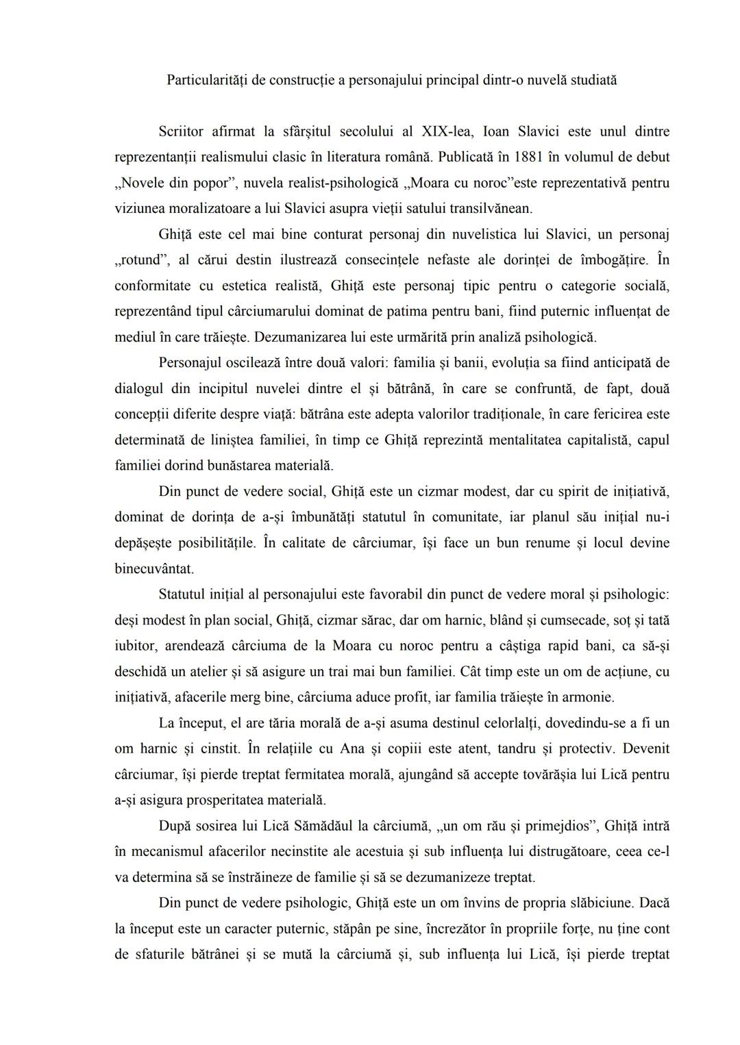 Particularități de construcție a personajelor din Moara cu noroc de Ioan Slavici