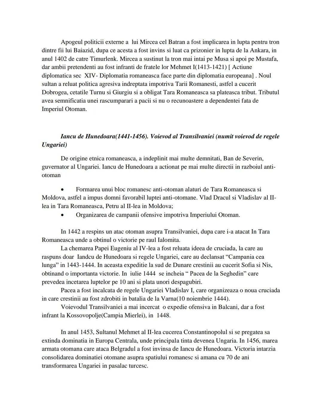 # Spatiul romanesc, intre diplomatie si conflict in Evul Mediul si la
inceputurile modernitatii
## Tarile Romane in secolele XIV-XV - Conte