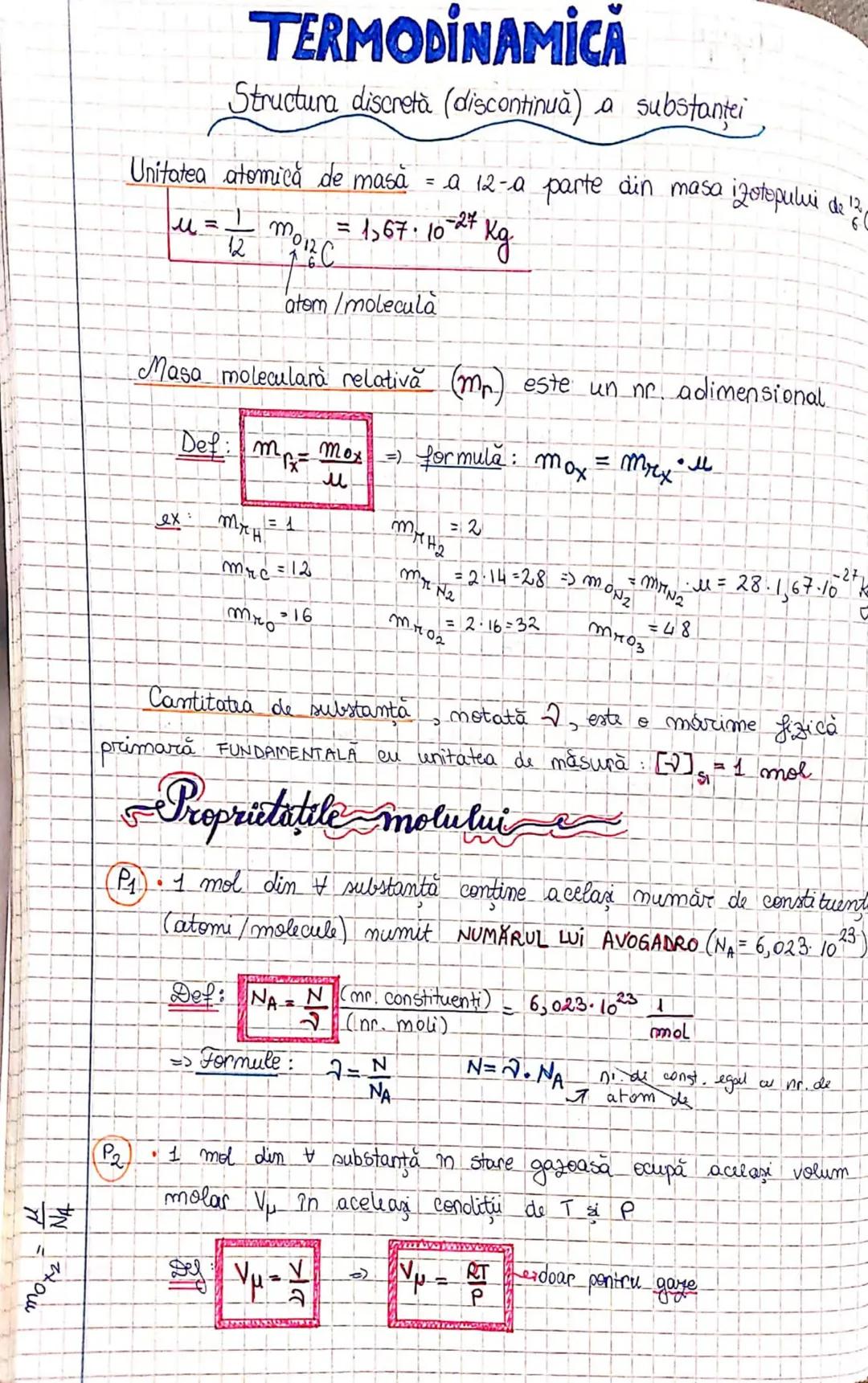 # TERMODINAMICĂ
Structura discretă (discontinuă) a substantei
Unitatea atomică de masă = a 12-a parte din masa izotopului de 12.
$u=\frac