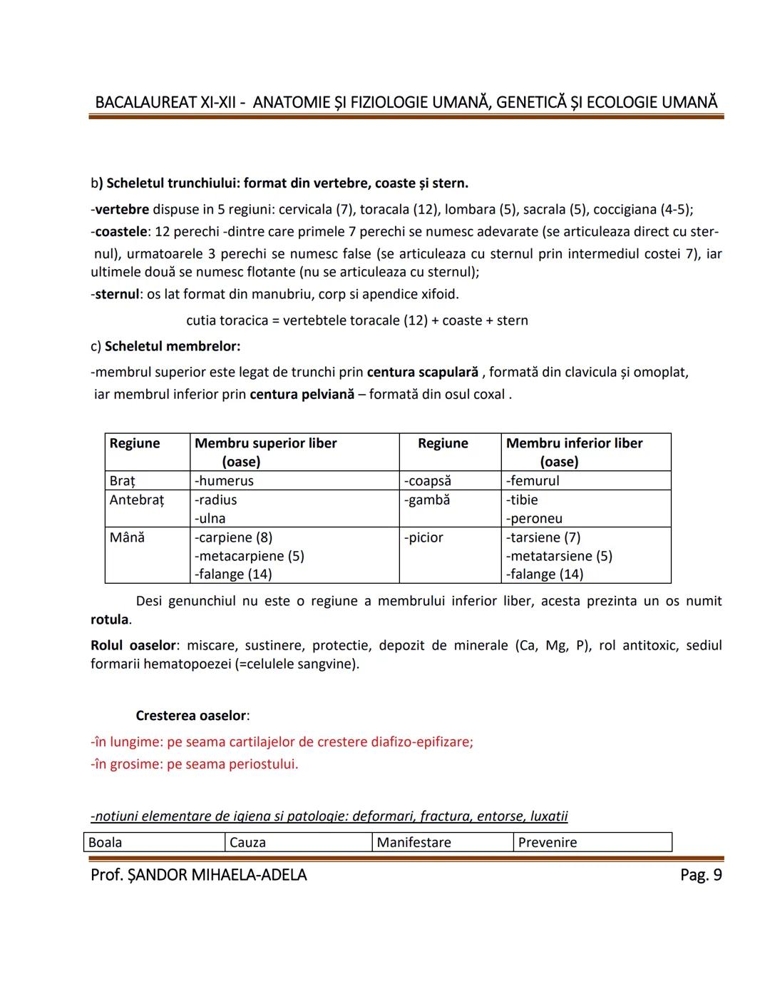 --- OCR Start ---
BACALAUREAT XI-XII - ANATOMIE ȘI FIZIOLOGIE UMANĂ, GENETICĂ ȘI ECOLOGIE UMANĂ
1. Alcătuirea corpului uman:
-topografia org