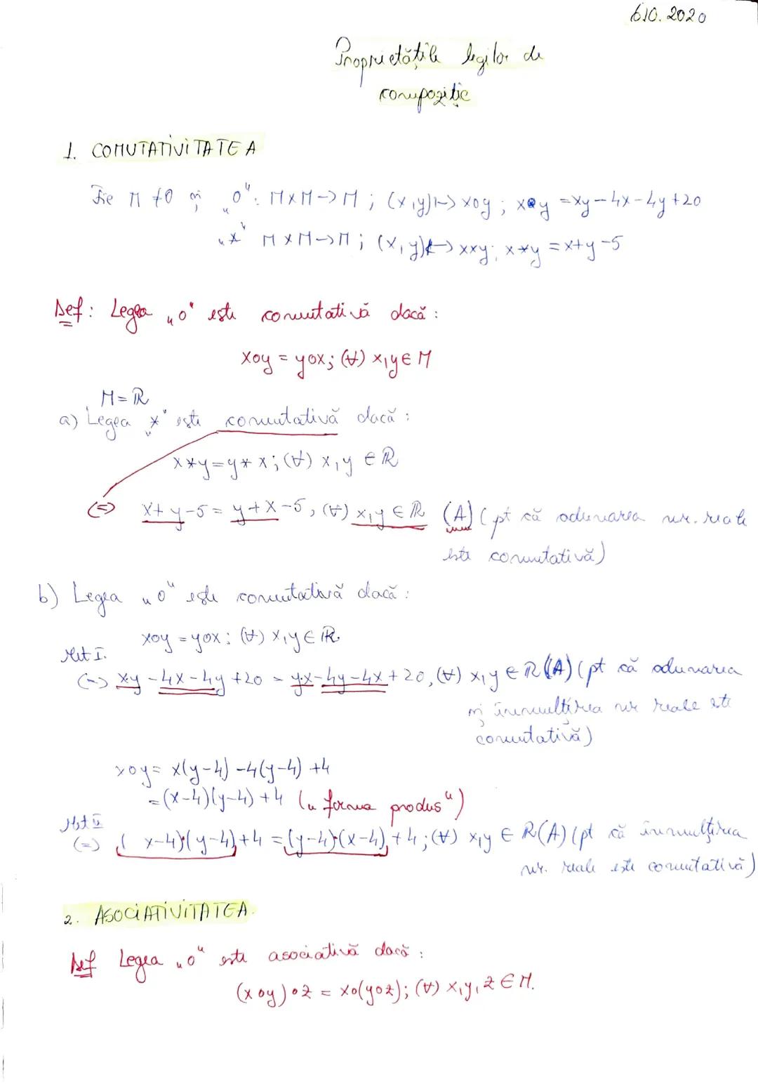 Proprietățile legilor de compoziție