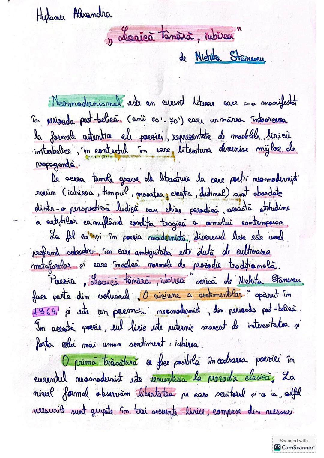 Hitanu Abxandra
Kosică tânără, iubirea"
de Nichita Stanescu
Neomodernismul este an eurent litevar
care s-a
manifestot
în perioada past-be