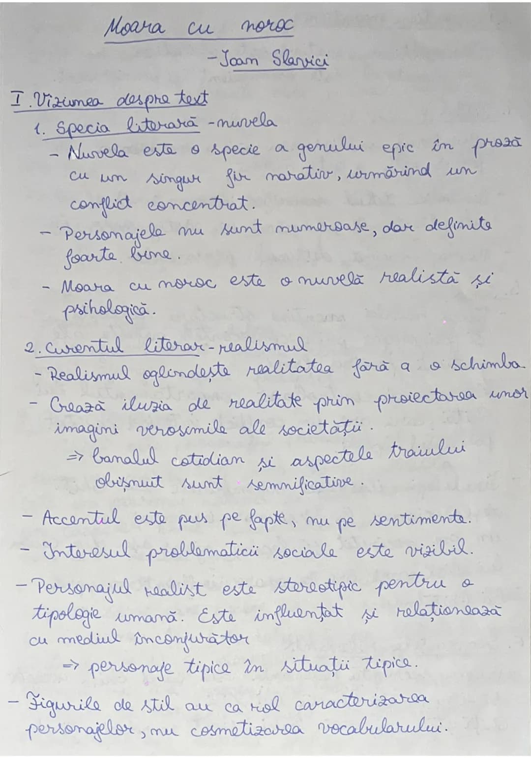 Moara cu noroc
-Joam Slavici
I. Viziunea despre text
1. Specia literară-nuvela
- Nuvela este o specie a genului epic în proză
cu un singur