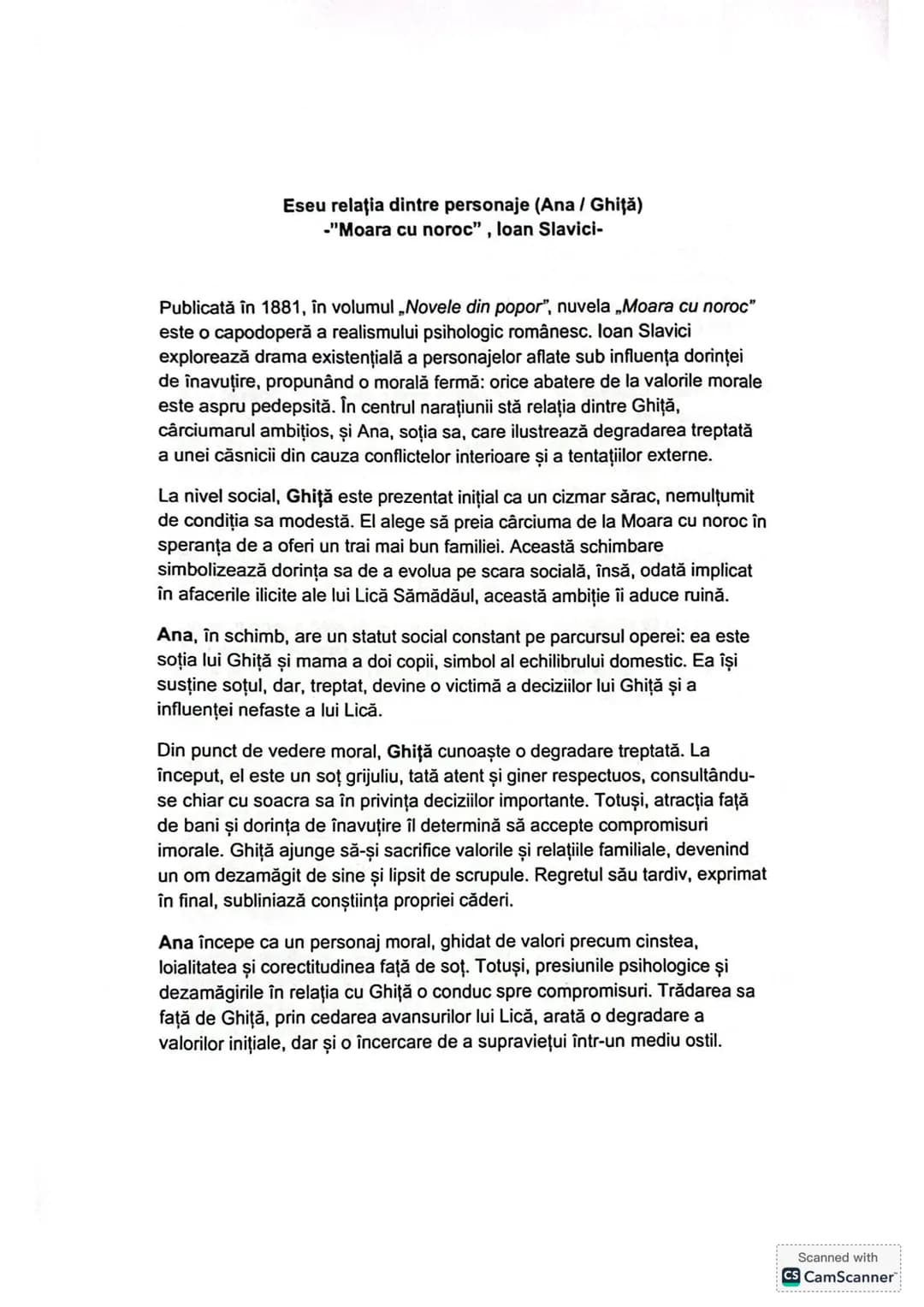 Eseu relația dintre personaje (Ana / Ghiţă)
-"Moara cu noroc", loan Slavici-
Publicată în 1881, în volumul „Novele din popor", nuvela „Moar