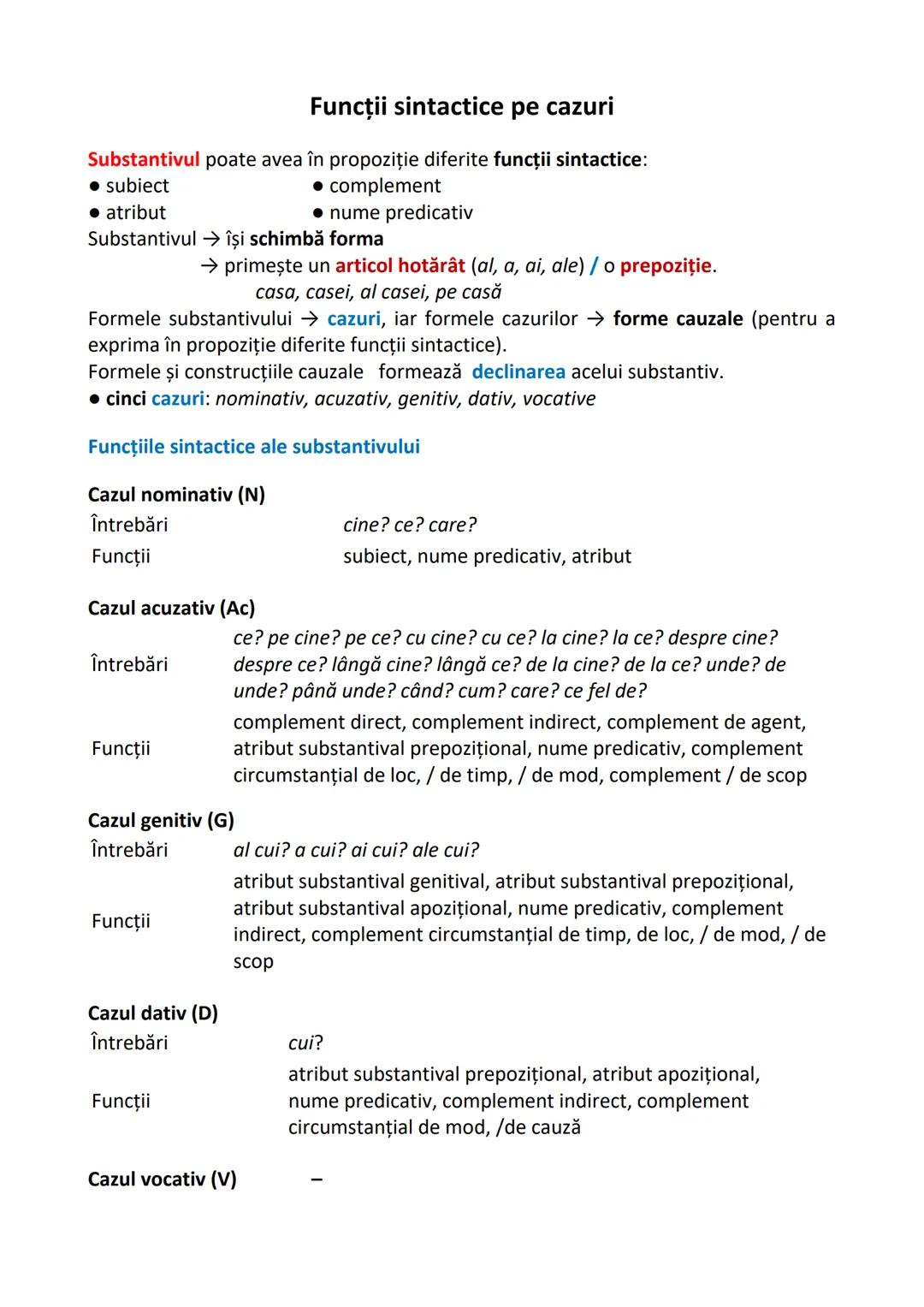 # Funcţii sintactice tipice pe cazuri
• sintactic este tipic pentru substantive:
- să poată îndeplini funcţia de subiect al propoziţiei,