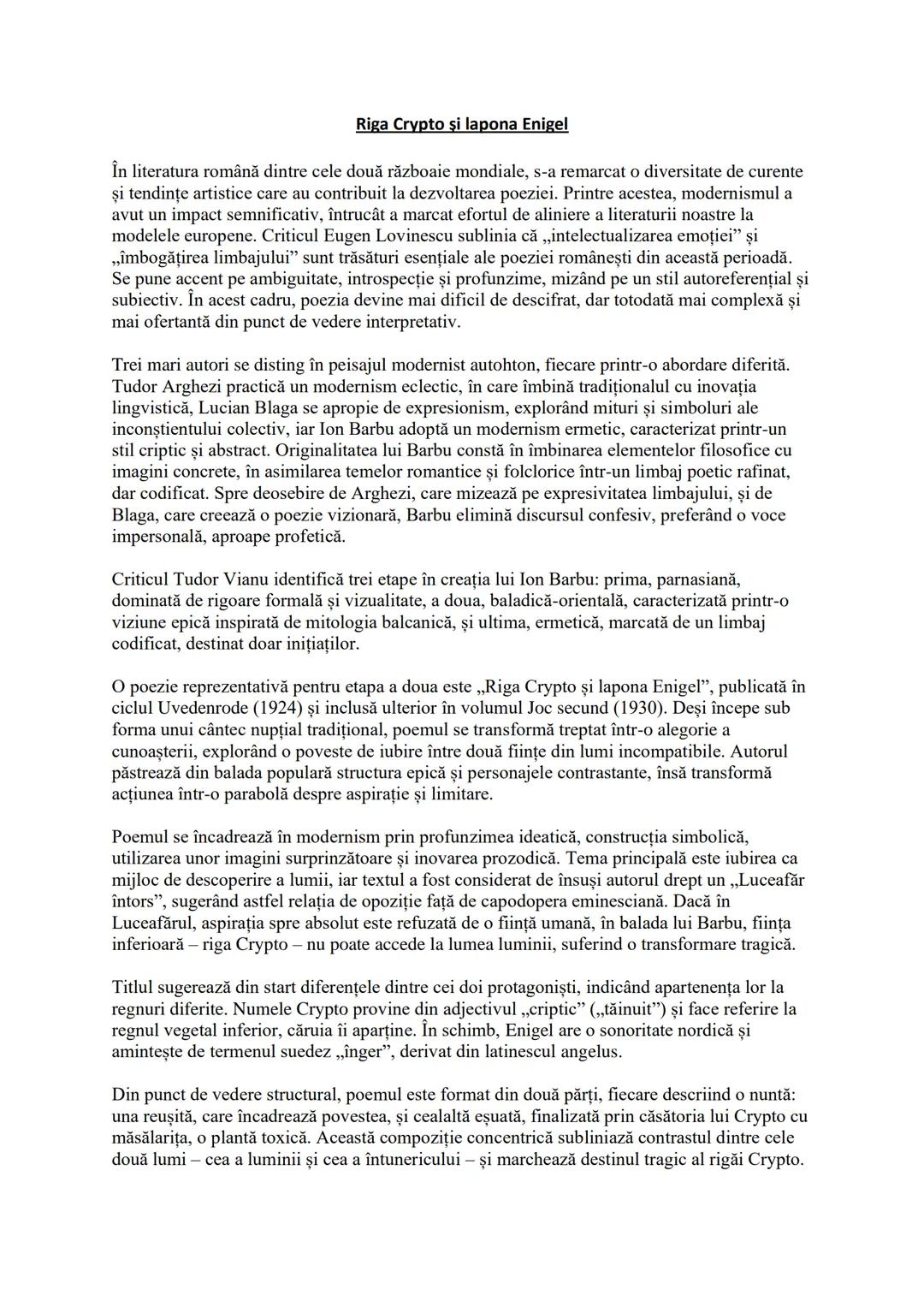 # Riga Crypto şi lapona Enigel
În literatura română dintre cele două războaie mondiale, s-a remarcat o diversitate de curente
şi tendințe a