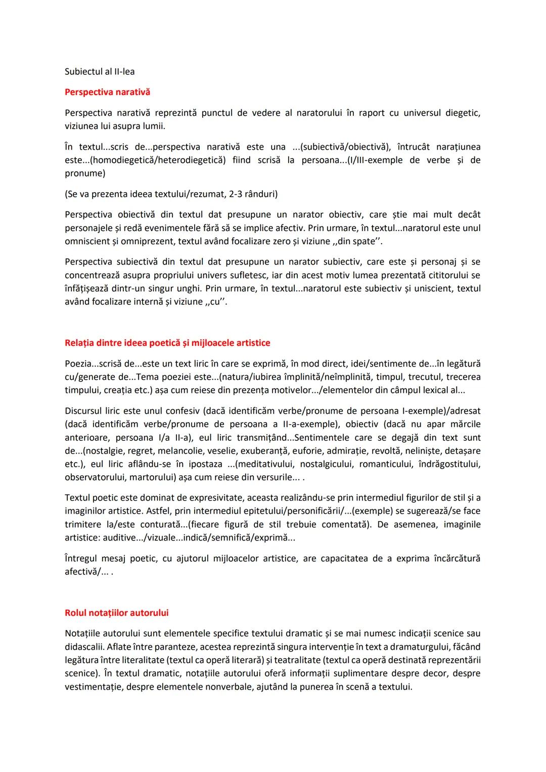 Subiectul al II-lea
Perspectiva narativă
Perspectiva narativă reprezintă punctul de vedere al naratorului în raport cu universul diegetic,