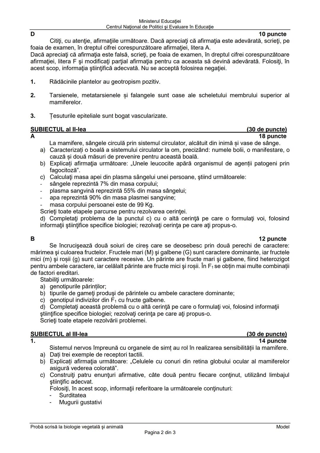 Ministerul Educaţiei
Centrul Naţional de Politici şi Evaluare în Educaţie
Examenul național de bacalaureat 2025
Proba E. d)
Biologie vegetal