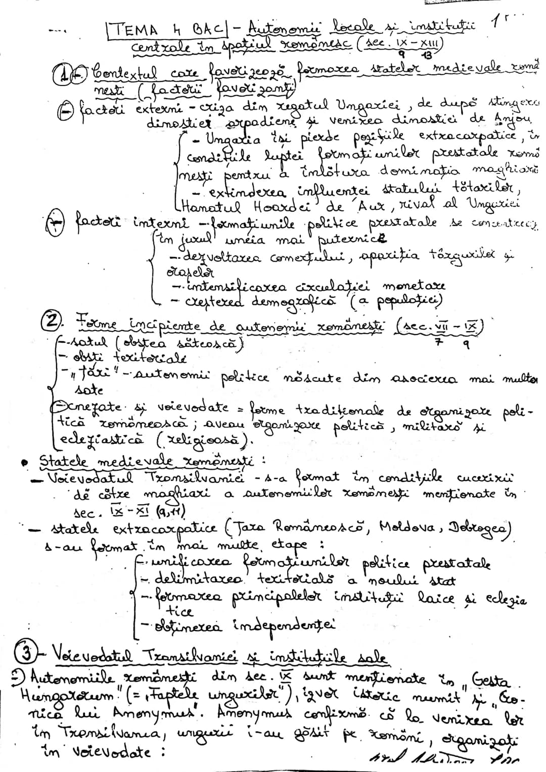TEMA 4 BAC-Autonomii locale si institutii 1r..
Centrale in spatiul romanesc (sec. IX-X)
913
1. Contextul care favorizează formarea statelor