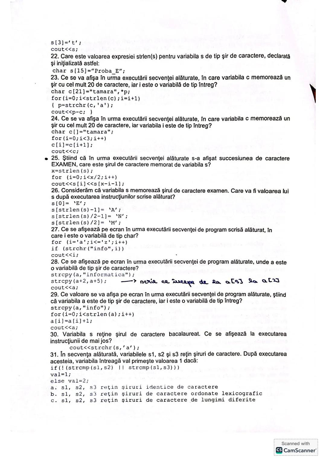 # Grile si probleme siruri de caractere in C++
ŞIRURI DE CARACTERE
Itemii următori sunt preluaţi din variantele de bacalaureat 2009.
1. Î