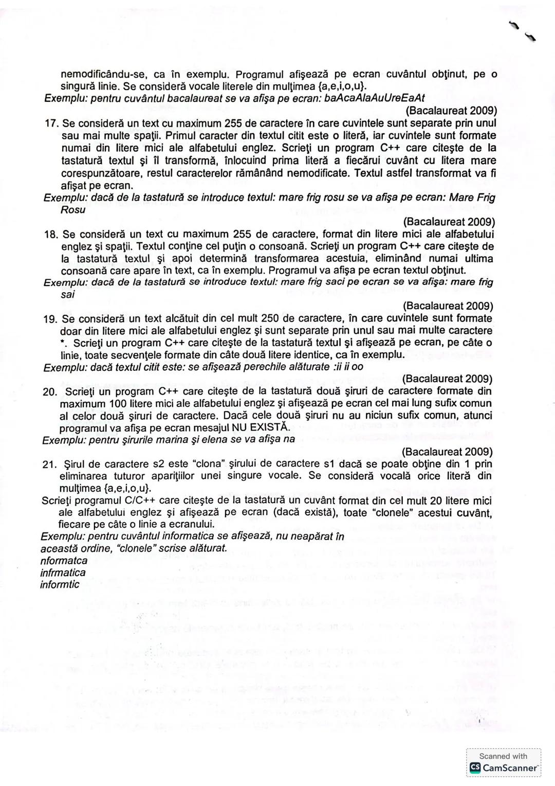 # Grile si probleme siruri de caractere in C++
ŞIRURI DE CARACTERE
Itemii următori sunt preluaţi din variantele de bacalaureat 2009.
1. Î