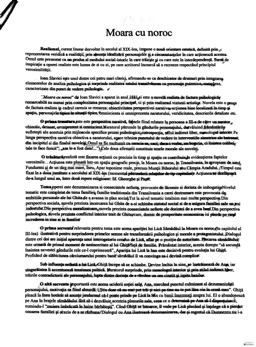 # Moara cu noroc
Realismul, curent literar dezvoltat în secolul al XIX-lea, impune o nouă orientare estetică, definită prin
reprezentarea v