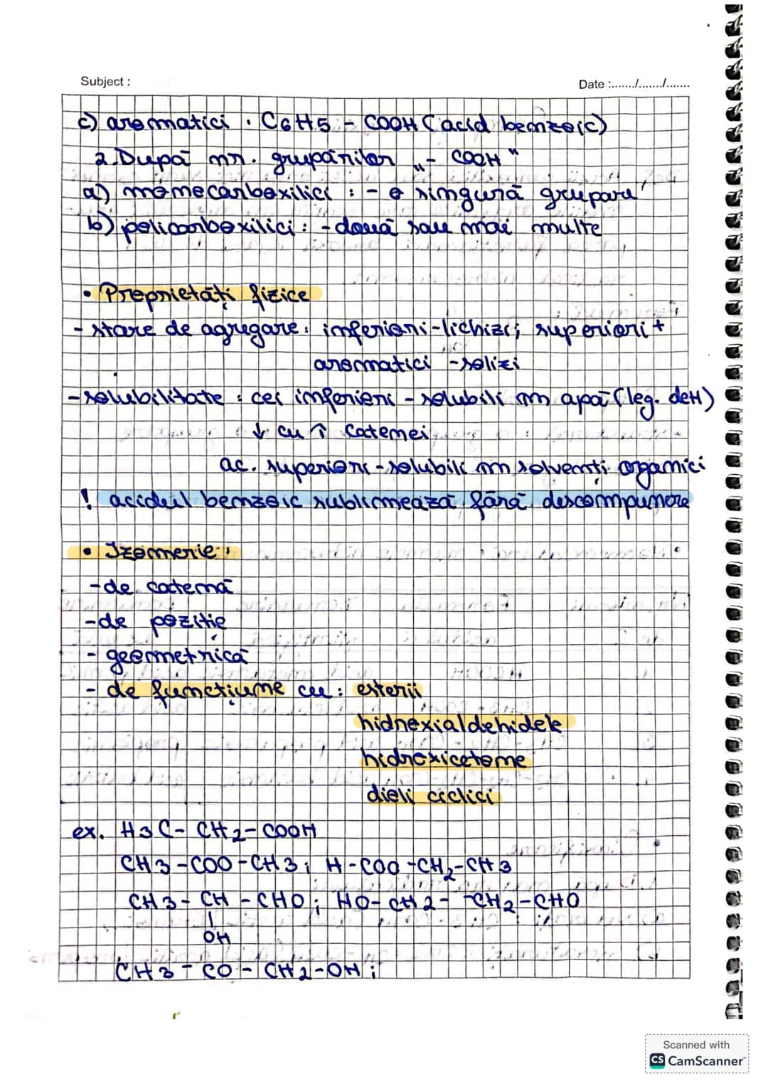 Subject:
Date :......./................
# Compusi carboxilici
Def. Acizii carbexilici sau acizli ecizi organici sunt combi-
natiile argami
