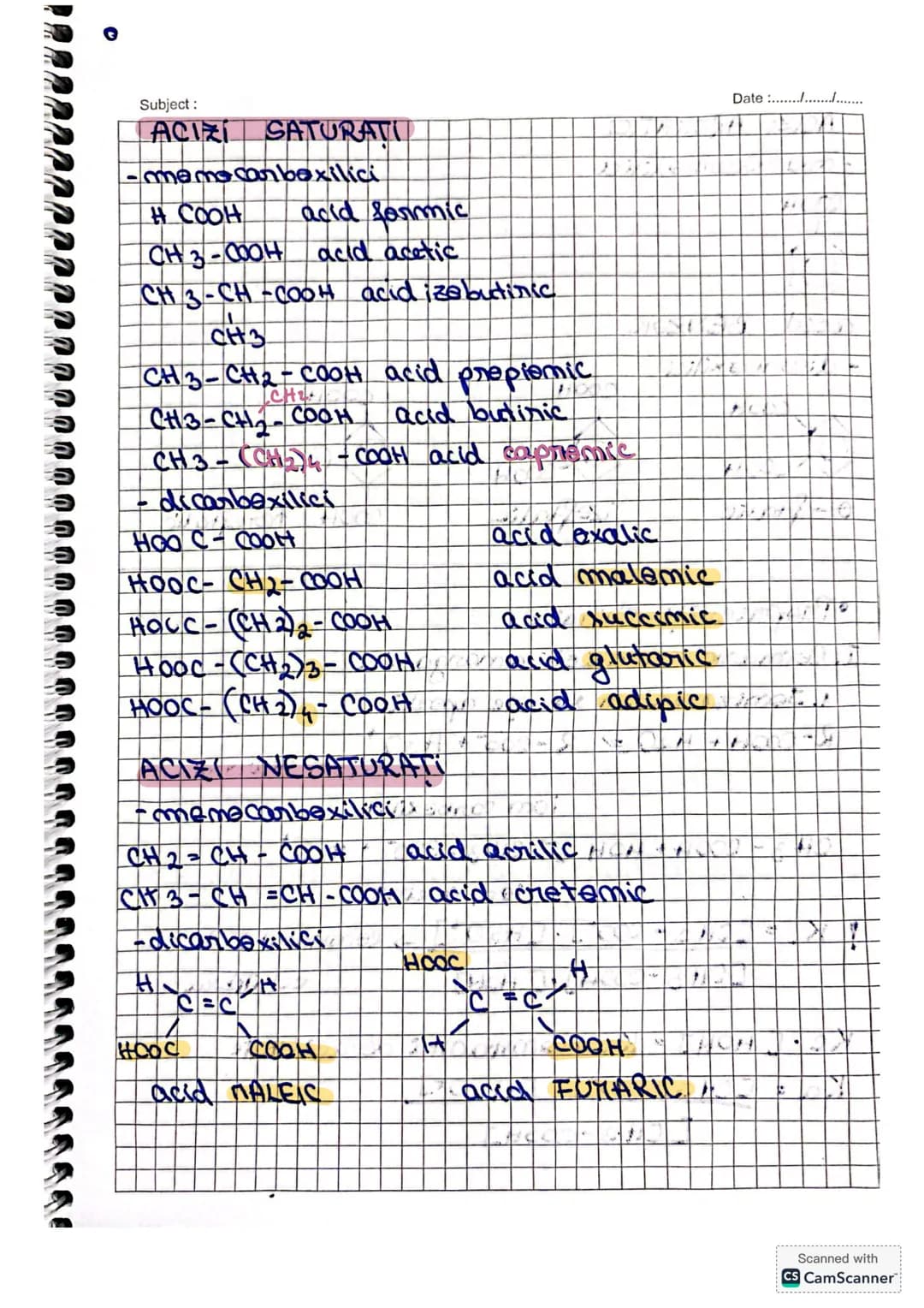 Subject:
Date :......./................
# Compusi carboxilici
Def. Acizii carbexilici sau acizli ecizi organici sunt combi-
natiile argami