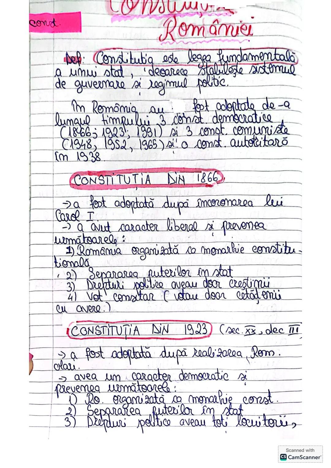 const.
# Constituția
## României
Def: Constituția este legea fundamentală
a unui stat, 'deoarece stabilește sistemul
de guvernare si regimul