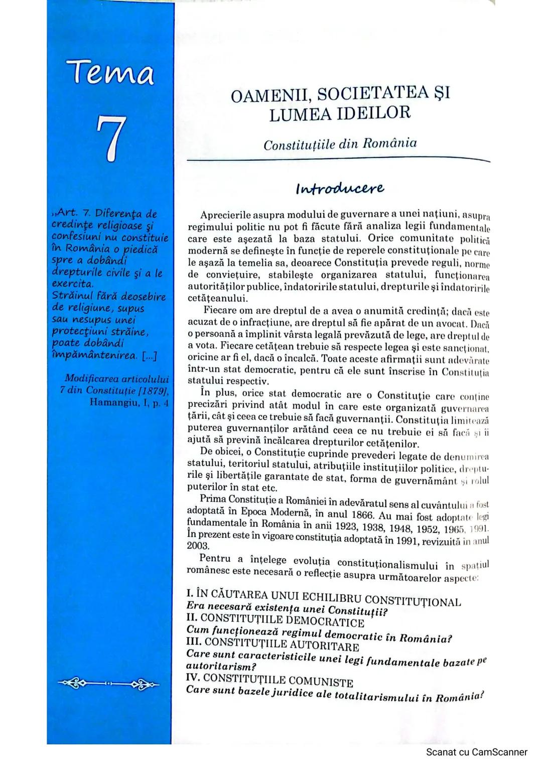 # Tema
7
Art. 7. Diferenţa de
credinţe religioase şi
confesiuni nu constituie
în România o piedică
spre a dobândi
drepturile civile şi a l