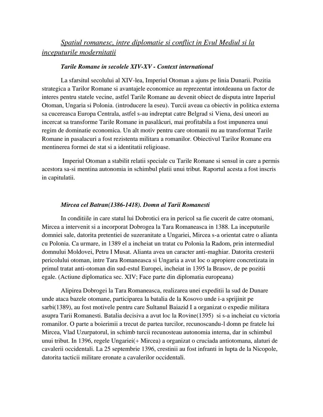 # Spatiul romanesc, intre diplomatie si conflict in Evul Mediul si la
incepturile modernitatii
# Tarile Romane in secolele XIV-XV - Context