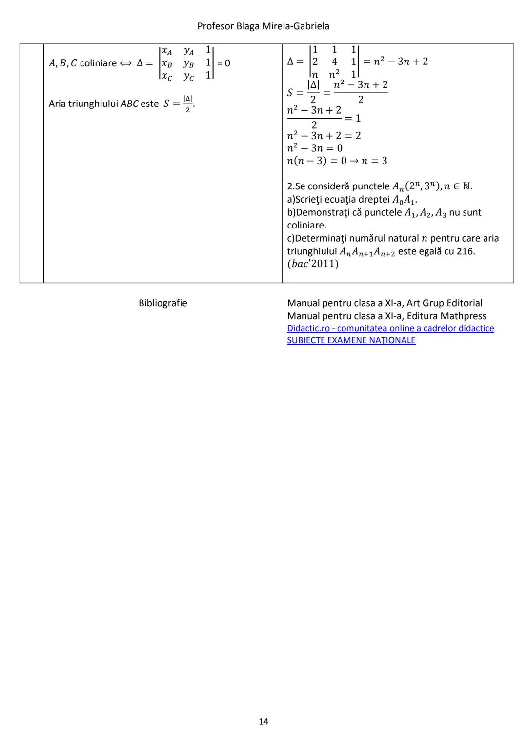 # Profesor Blaga Mirela-Gabriela
9. **Teorema Hamilton-Cayley**
(T.H-C) pentru matrice pătratice de ordinul doi
Fie $A = \begin{pmatrix} a
