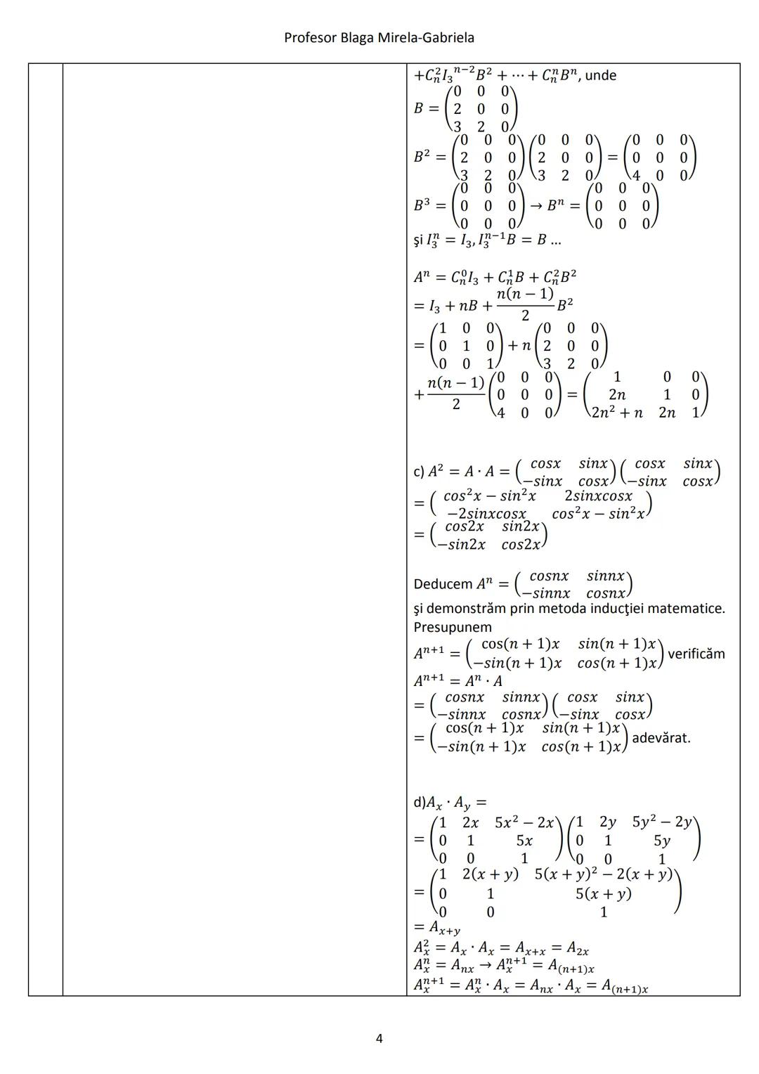 # Profesor Blaga Mirela-Gabriela
9. **Teorema Hamilton-Cayley**
(T.H-C) pentru matrice pătratice de ordinul doi
Fie $A = \begin{pmatrix} a