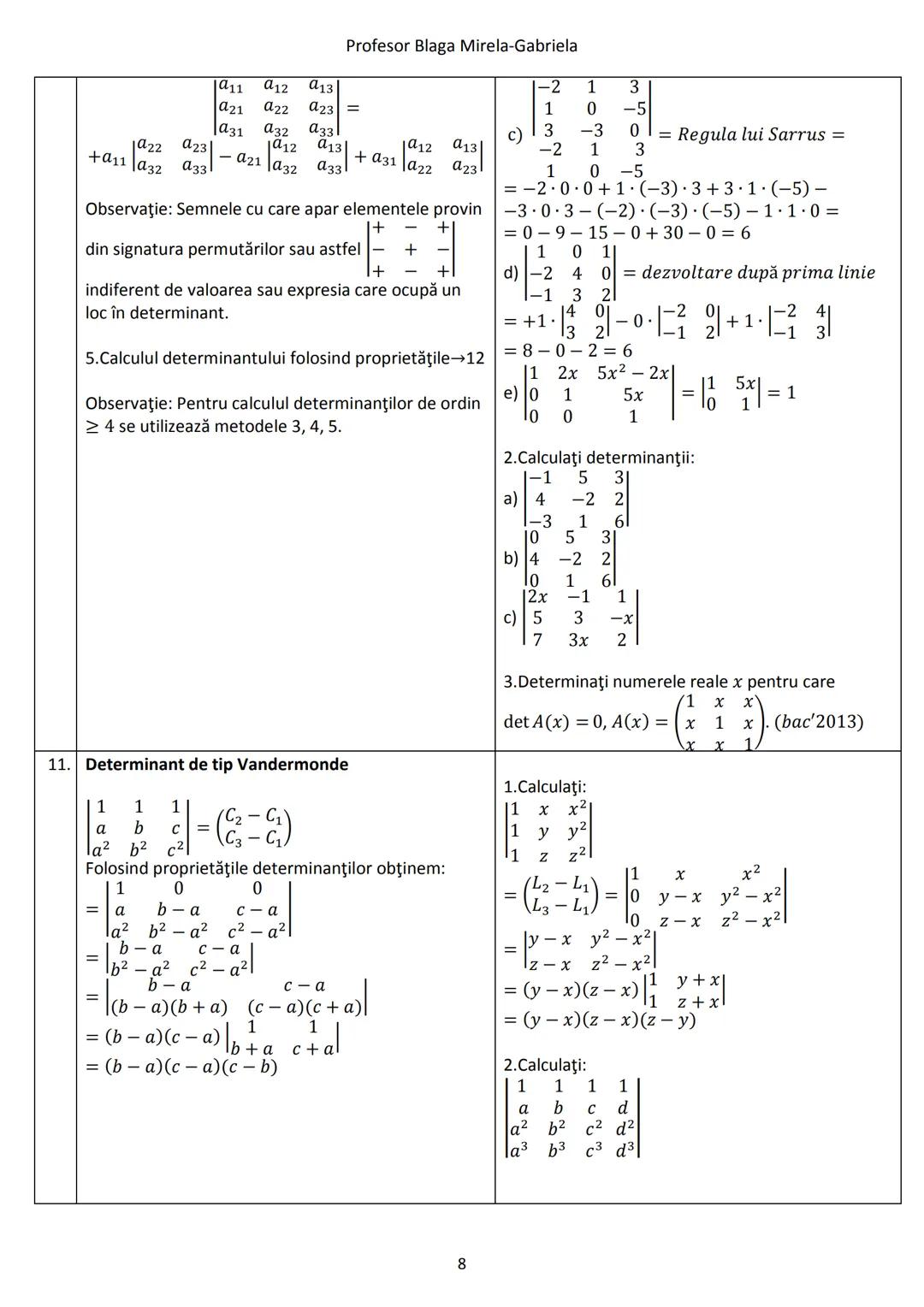 # Profesor Blaga Mirela-Gabriela
9. **Teorema Hamilton-Cayley**
(T.H-C) pentru matrice pătratice de ordinul doi
Fie $A = \begin{pmatrix} a