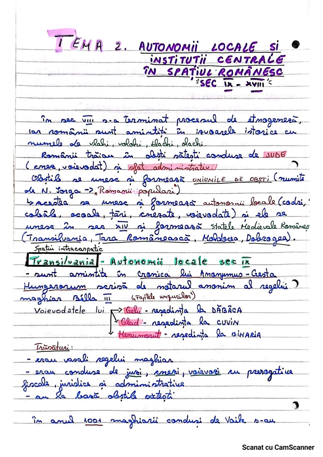 ### TEMA 2. AUTONOMII LOCALE SI
INSTITUTII CENTRALE
ÎN SPATIUL ROMÂNESC
*SEC IX - XVIII*
im
sec vill n-a terminat procesul de etnogenera,
i