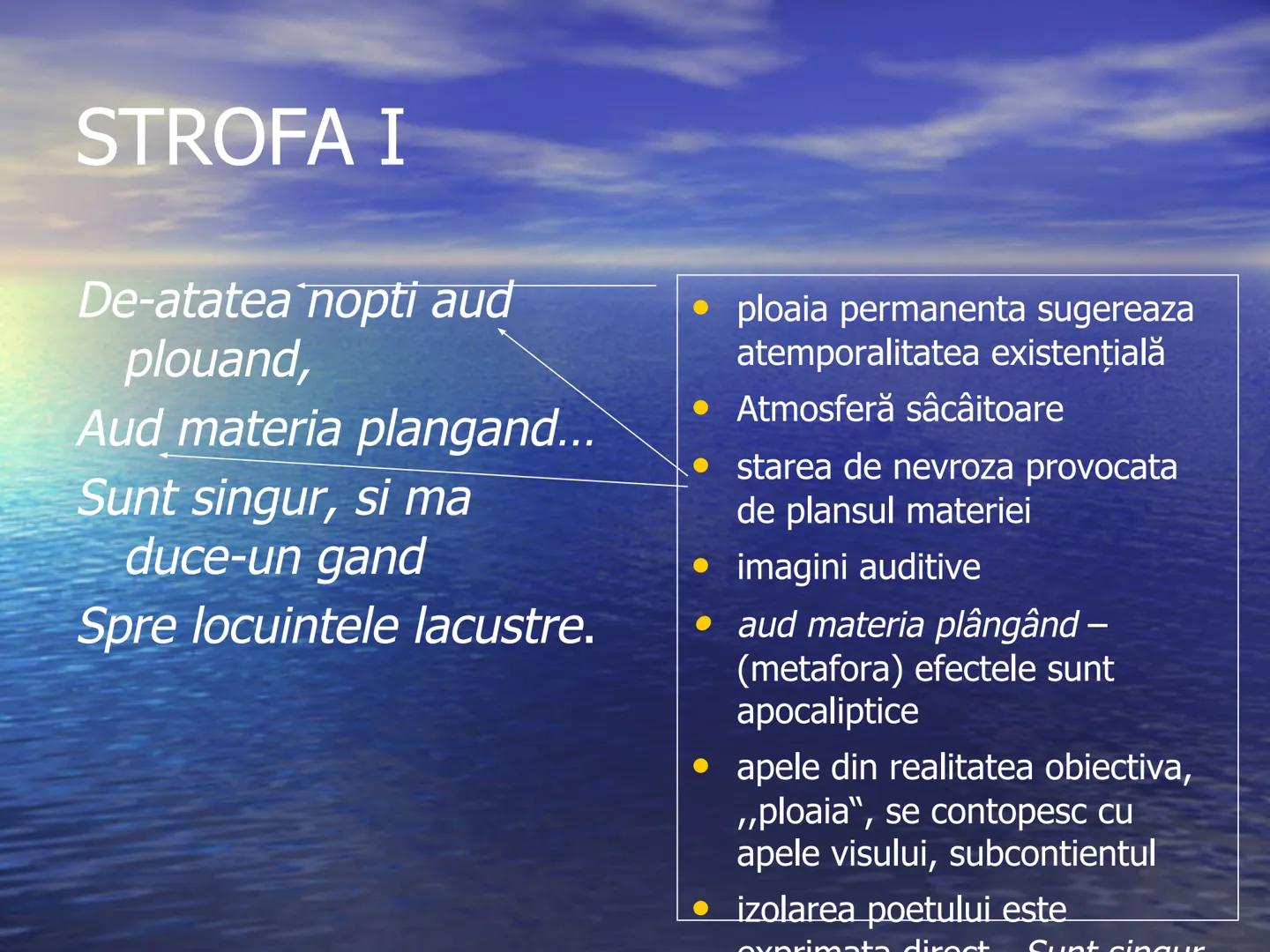 # LACUSTRA
de G. Bacovia
APARITIE
1916, in volumul Plumb # SEMNIFICATIA TITLULUI
- Sens denotativ - locuinta
primitiva, temporara si
nes