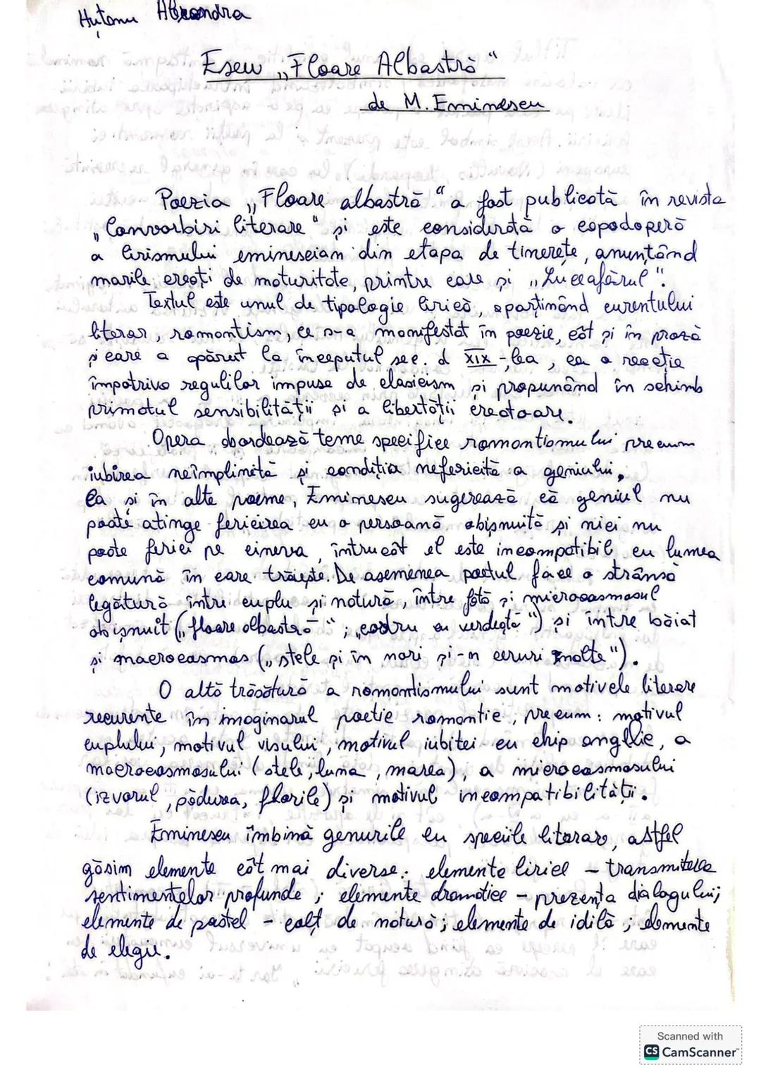 Hutonu Abendra
Esew Floare Albastră "
de M. Eminescu
Paeria Floare albastră " a fost publicată în revista
Convorbiri literare" si este co