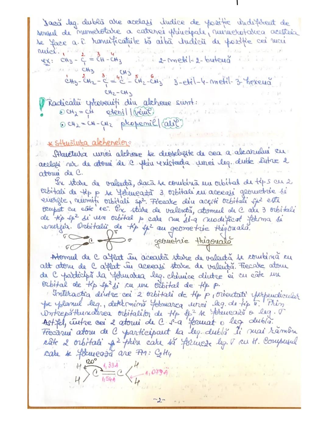 # Leg. dublă este formată dintr-o leg. σ şi o leg. π. Atomul de C implicat într-o dublă leg. formează 3 leg. σ coplanare cu închizuri de 120