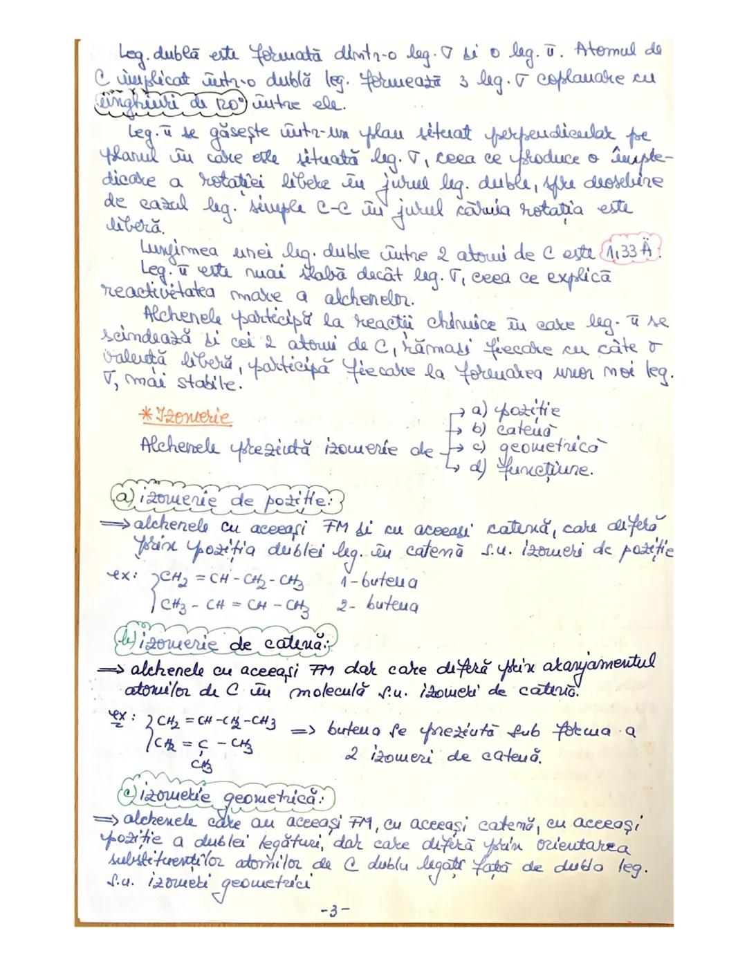 # Leg. dublă este formată dintr-o leg. σ şi o leg. π. Atomul de C implicat într-o dublă leg. formează 3 leg. σ coplanare cu închizuri de 120