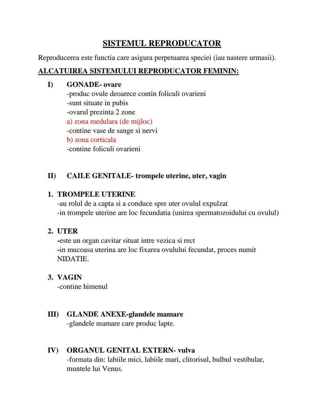 --- OCR Start ---
SISTEMUL REPRODUCATOR
Reproducerea este functia care asigura perpetuarea speciei (iau nastere urmasii).
ALCATUIREA SISTEMU