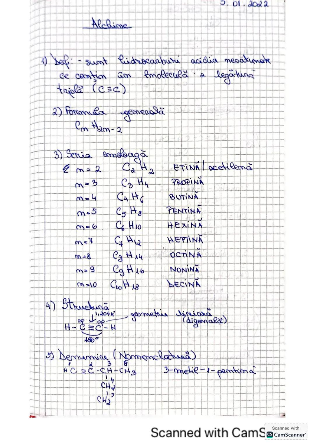 Alchime
5.01.2022
1) Def: - sunt ludrocarburi acidia nepatunate
ce conţin îm fmoleculă a legăture
tripla (C=c)
2) Formula generală
Cm Ham-2