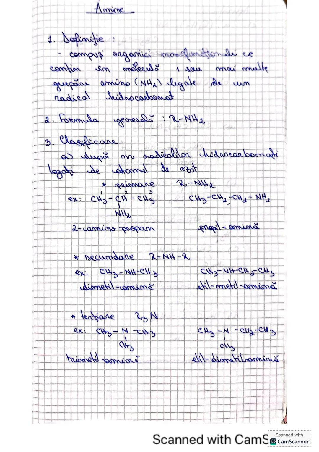 # Amine
1. Definiţie:
- compus organici manefunctionali ce
contin un molecula 1 sau mai multe
quepari amino (NH2) legate de un
radical hidr