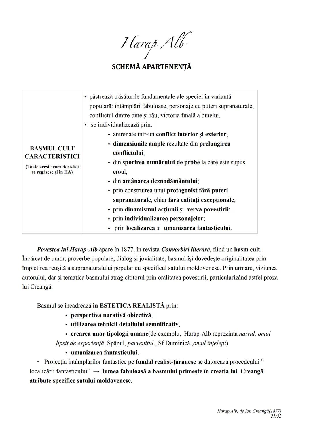 --- OCR Start ---
Harap Alb
Ion Creangă
1877
I. CONTEXTUALIZARE ȘI ÎNCADRARE
Povestea lui Harap-Alb apare în 1877, în revista Convorbiri lit