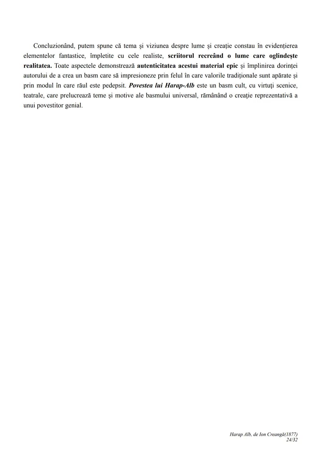 --- OCR Start ---
Harap Alb
Ion Creangă
1877
I. CONTEXTUALIZARE ȘI ÎNCADRARE
Povestea lui Harap-Alb apare în 1877, în revista Convorbiri lit