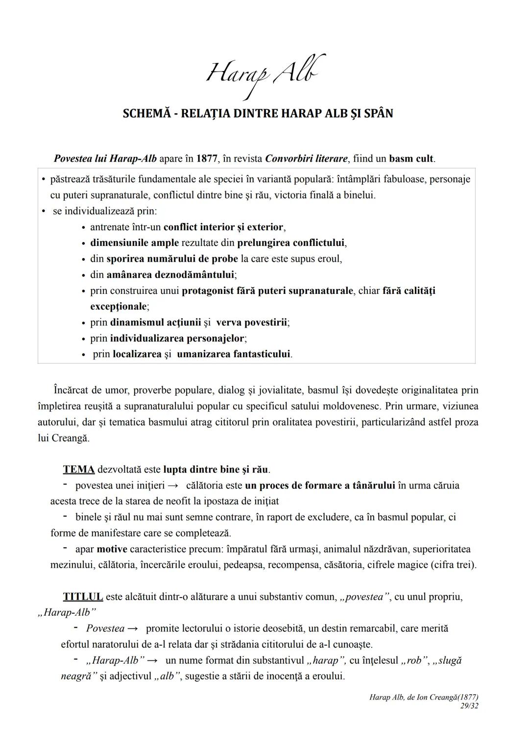 --- OCR Start ---
Harap Alb
Ion Creangă
1877
I. CONTEXTUALIZARE ȘI ÎNCADRARE
Povestea lui Harap-Alb apare în 1877, în revista Convorbiri lit