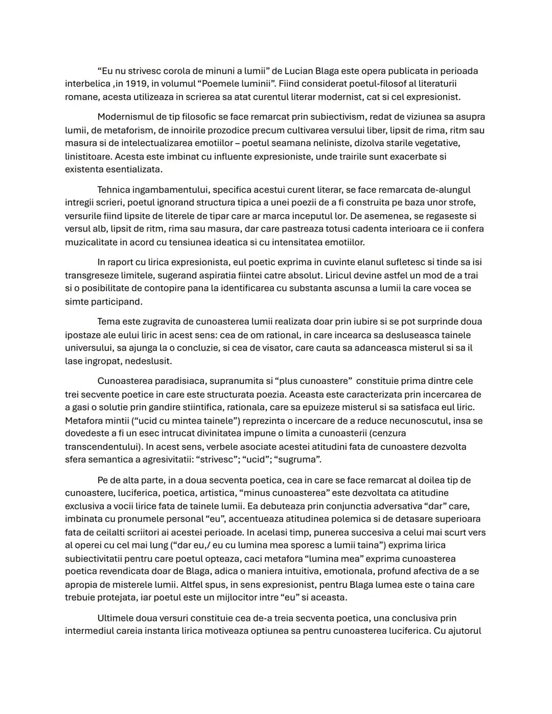 "Eu nu strivesc corola de minuni a lumii" de Lucian Blaga este opera publicata in perioada
interbelica, in 1919, in volumul "Poemele luminii