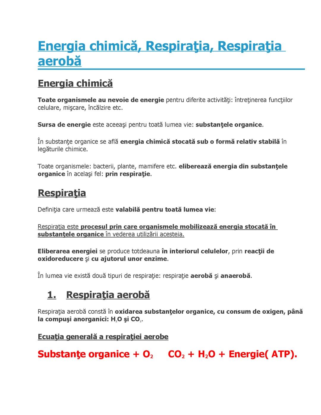 Respirația aerobă și anaerobă