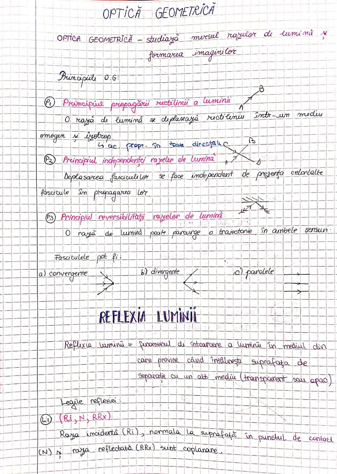 # OPTICĂ GEOMETRICA
OPTICA GEOMETRICĂ - studiază mersul razelor de lumină si
formarea imaginilor
Brincipiile O.G
@Principiul propagării r