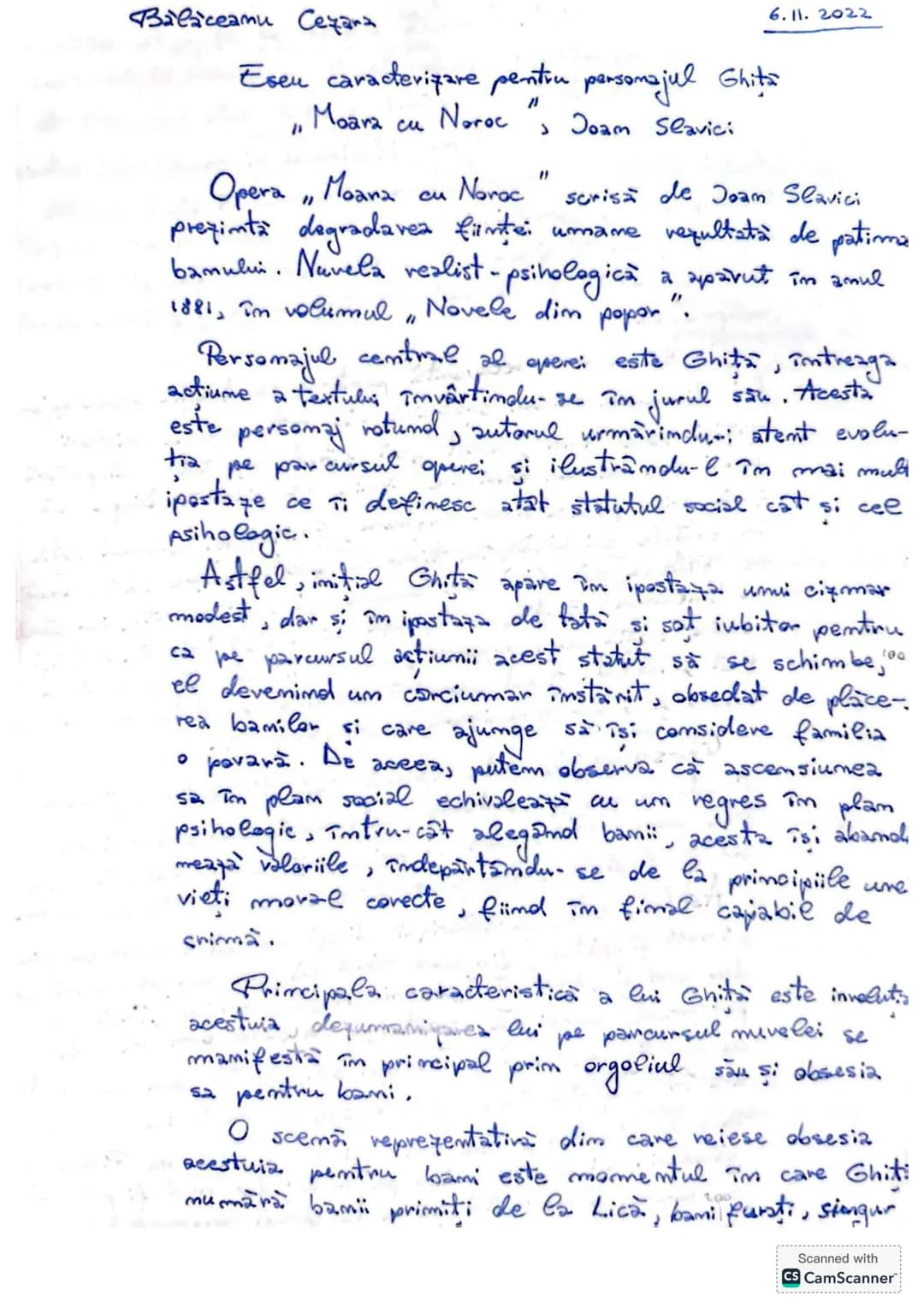 Balaceamu Cezara
Eseu caracterizare pentru personajul Ghiță
" Moara cu Noroc " , Joam Slavici
6. 11. 2022
Opera "Moara cu Noroc " scrisă