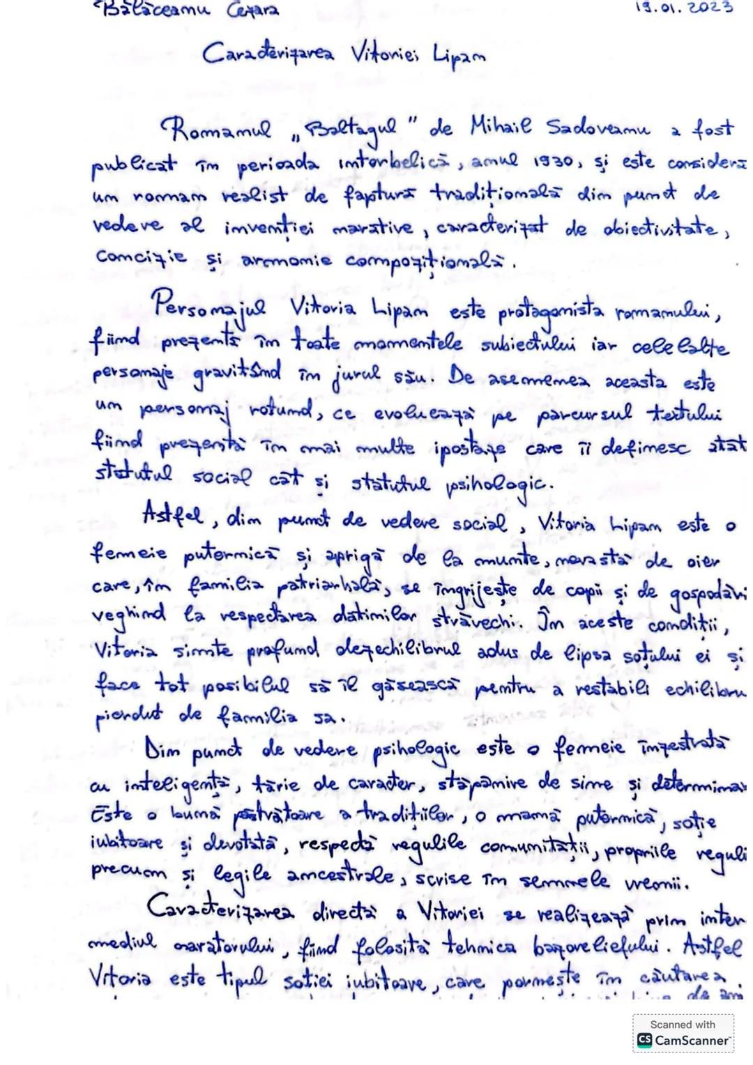 # Balaceamu Centara
## Caracterizarea Vitonie; Lipam
19.01.2023
Romamul Baltagul" de Mihail Sadoveamu
a fost
publicat în perioada interbe