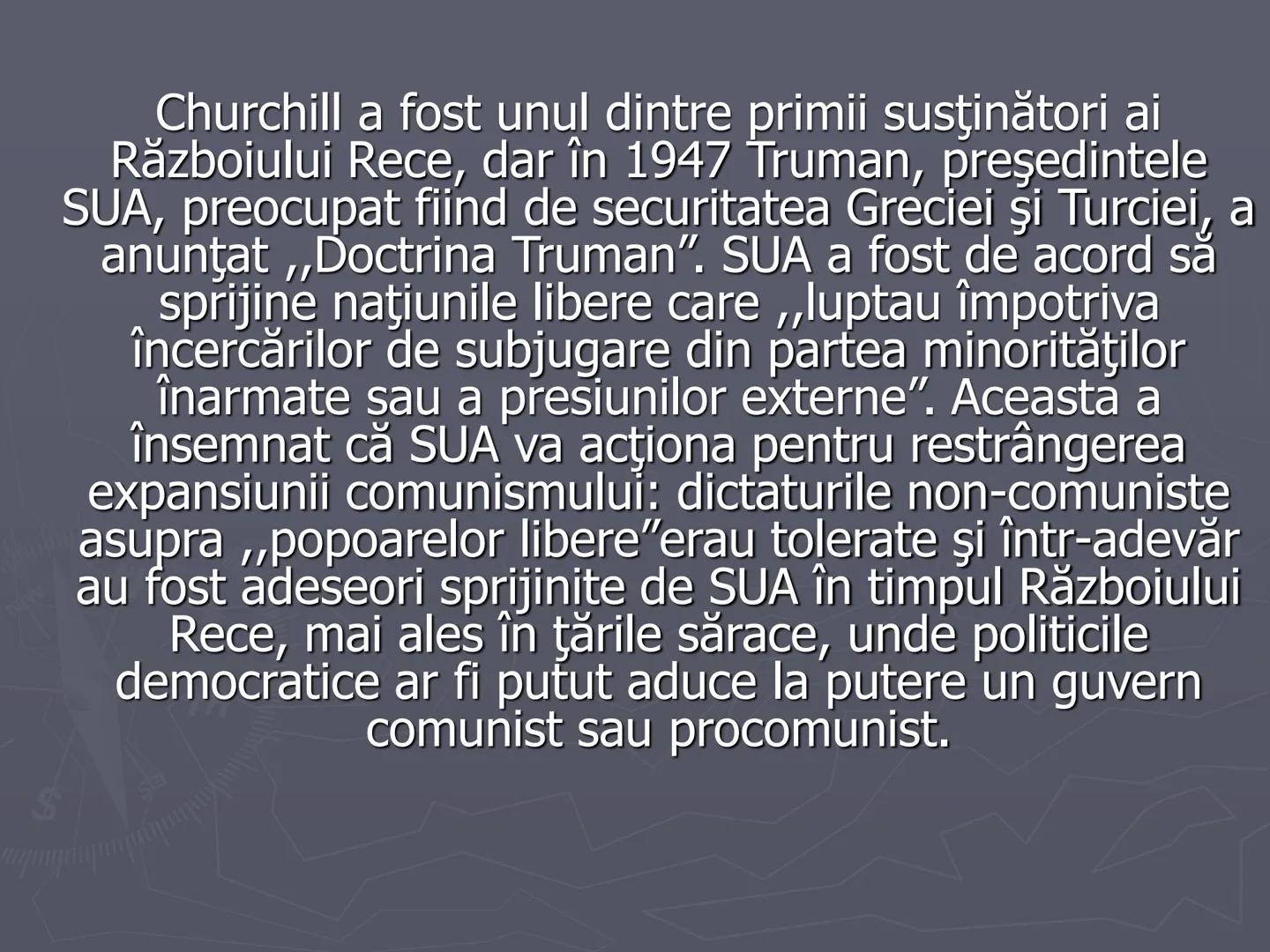 # Razboiul
# Rece
1947-1991 Războiul Rece (1947-1991) a fost
o confruntare deschisă, nonmilitară şi
limitată, care s-a dezvoltat
după Al D
