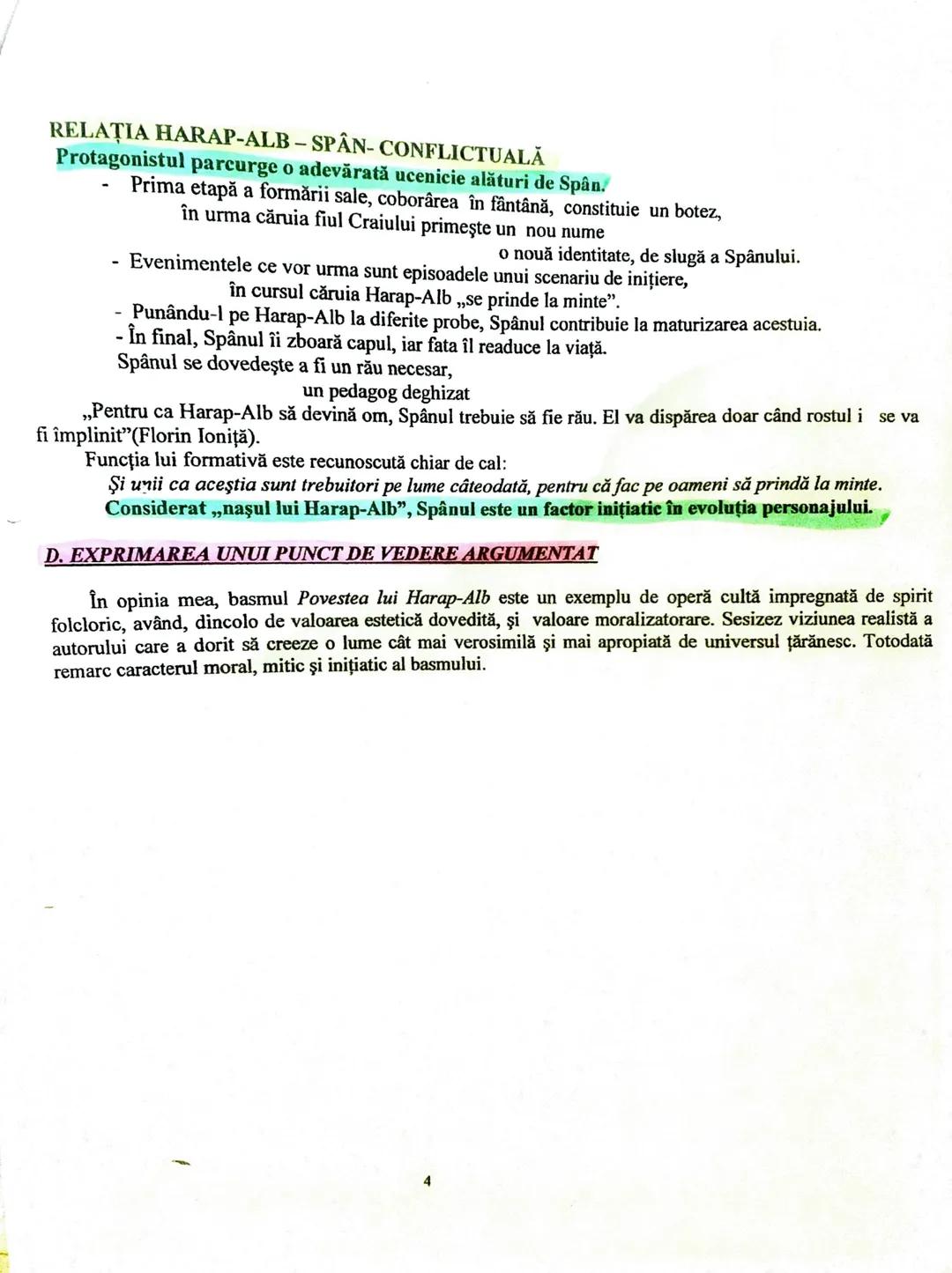 # PARTICULARITĂŢILE BASMULUI CULT
POVESTEA LUI HARAP-ALB ION CREANGA
A. PRECIZAREA A DOUA CARACTERISTICI ALE SPECIEI LITERARE BASM CULT
1