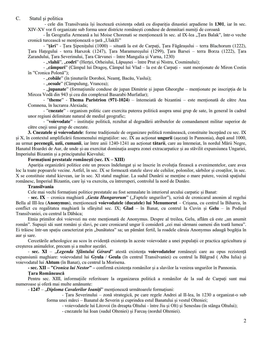 C. Statul şi politica
AUTONOMIILE LOCALE ŞI INSTITUŢIILE CENTRALE
IN SPAŢIUL ROMANESC (SEC. IX-XVIII)
În sec. IX - XIII, în urma destrămăr