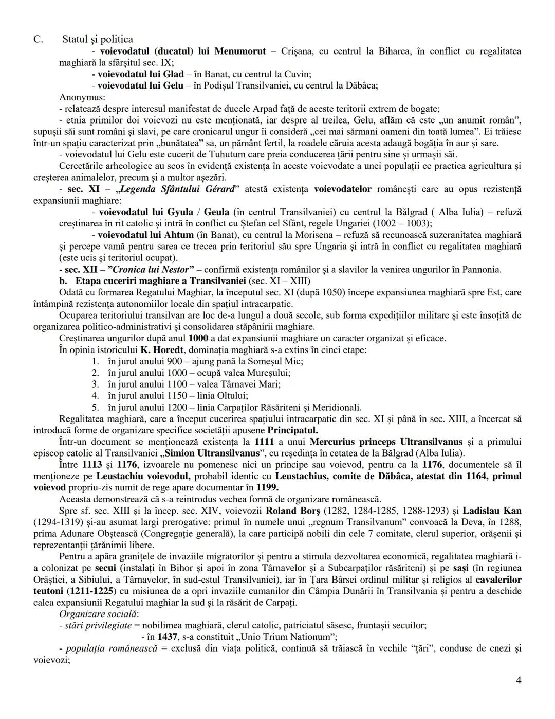 C. Statul şi politica
AUTONOMIILE LOCALE ŞI INSTITUŢIILE CENTRALE
IN SPAŢIUL ROMANESC (SEC. IX-XVIII)
În sec. IX - XIII, în urma destrămăr