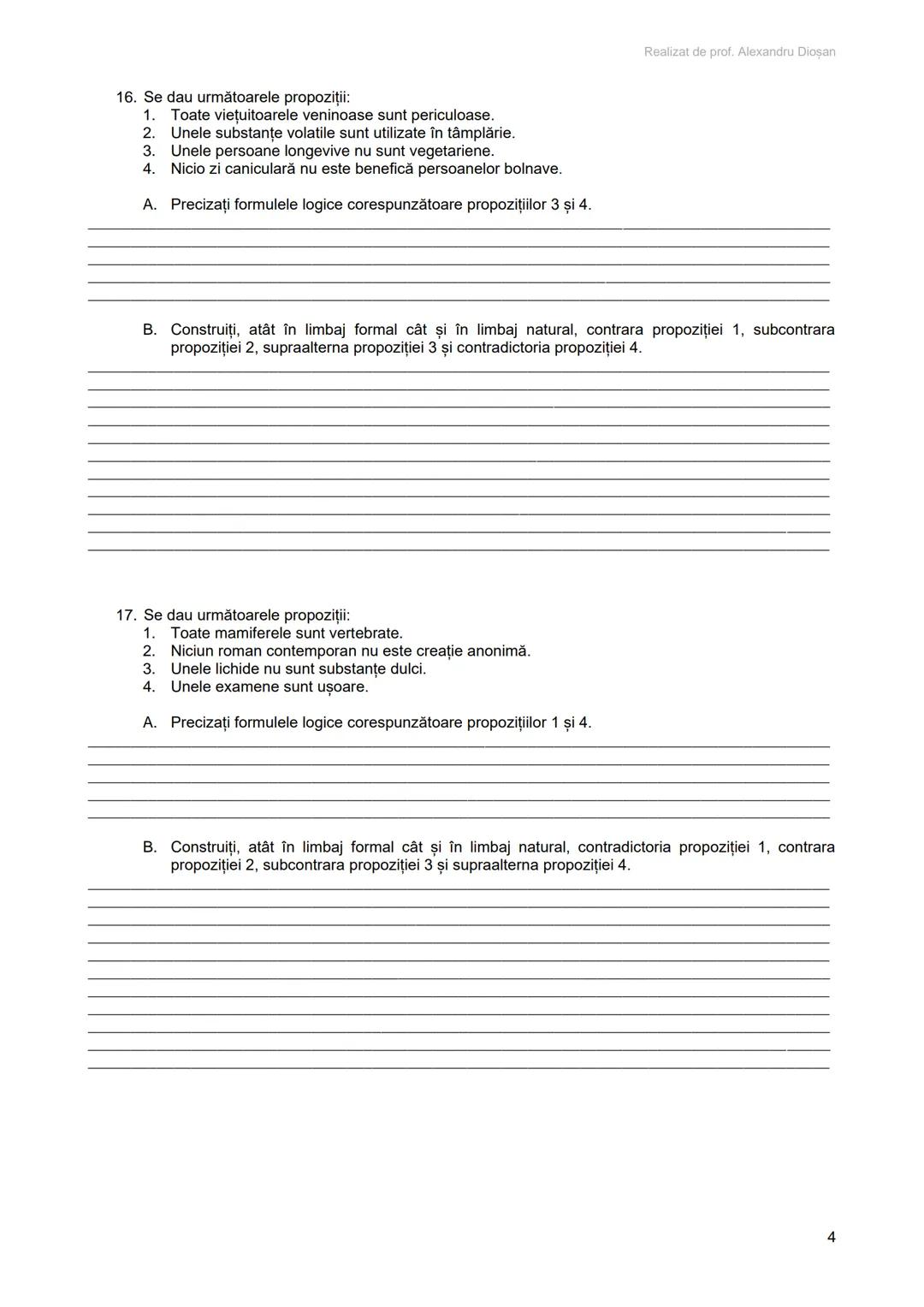 Realizat de prof. Alexandru Diosan
# PROPOZIŢII CATEGORICE
Definitie: Propoziția categorică este forma logică în care se exprimă un singur