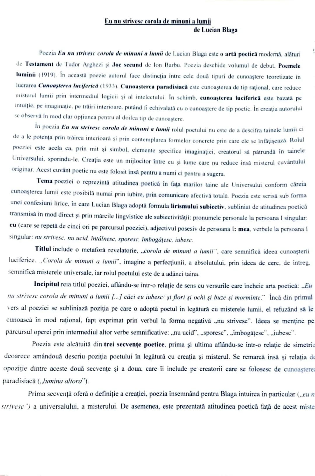 # Eu nu strivesc corola de minuni a lumii
de Lucian Blaga
Poczia Eu nu strivesc corola de minuni a lumii de Lucian Blaga este o artă poeti