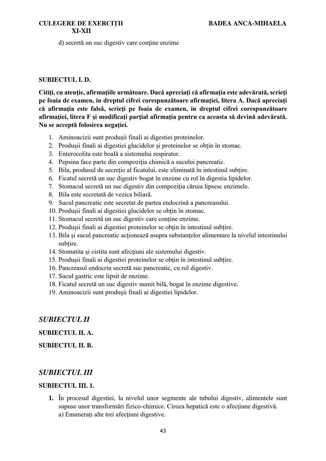 BADEA ANCA-MIHAELA
ISBN 978-973-0-37214-4
BIOLOGIE
CULEGERE DE EXERCIȚII
XI-XII
Reşiţa,
2022 CULEGERE DE EXERCIȚII
XI-XII
BADEA ANCA-