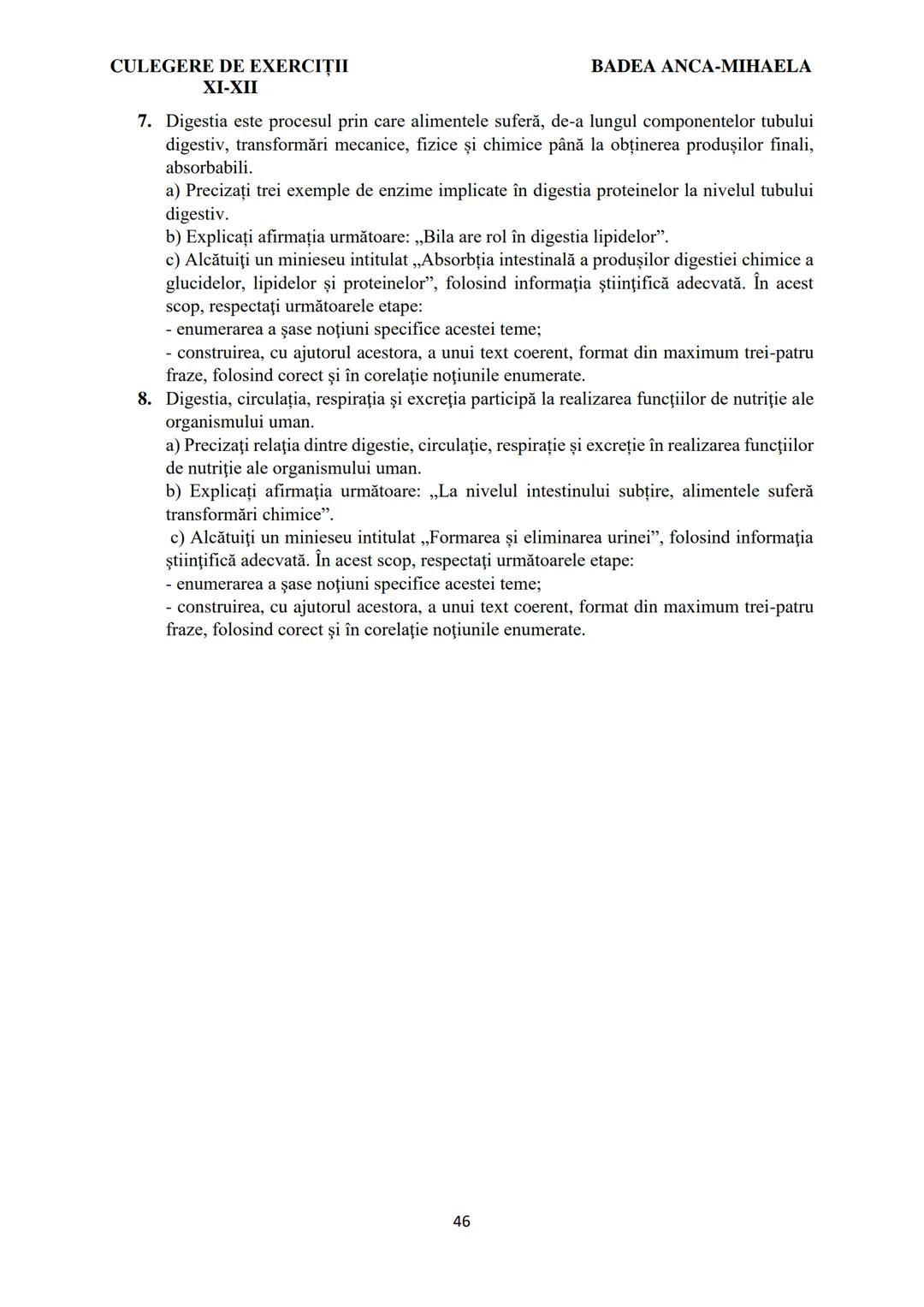 BADEA ANCA-MIHAELA
ISBN 978-973-0-37214-4
BIOLOGIE
CULEGERE DE EXERCIȚII
XI-XII
Reşiţa,
2022 CULEGERE DE EXERCIȚII
XI-XII
BADEA ANCA-